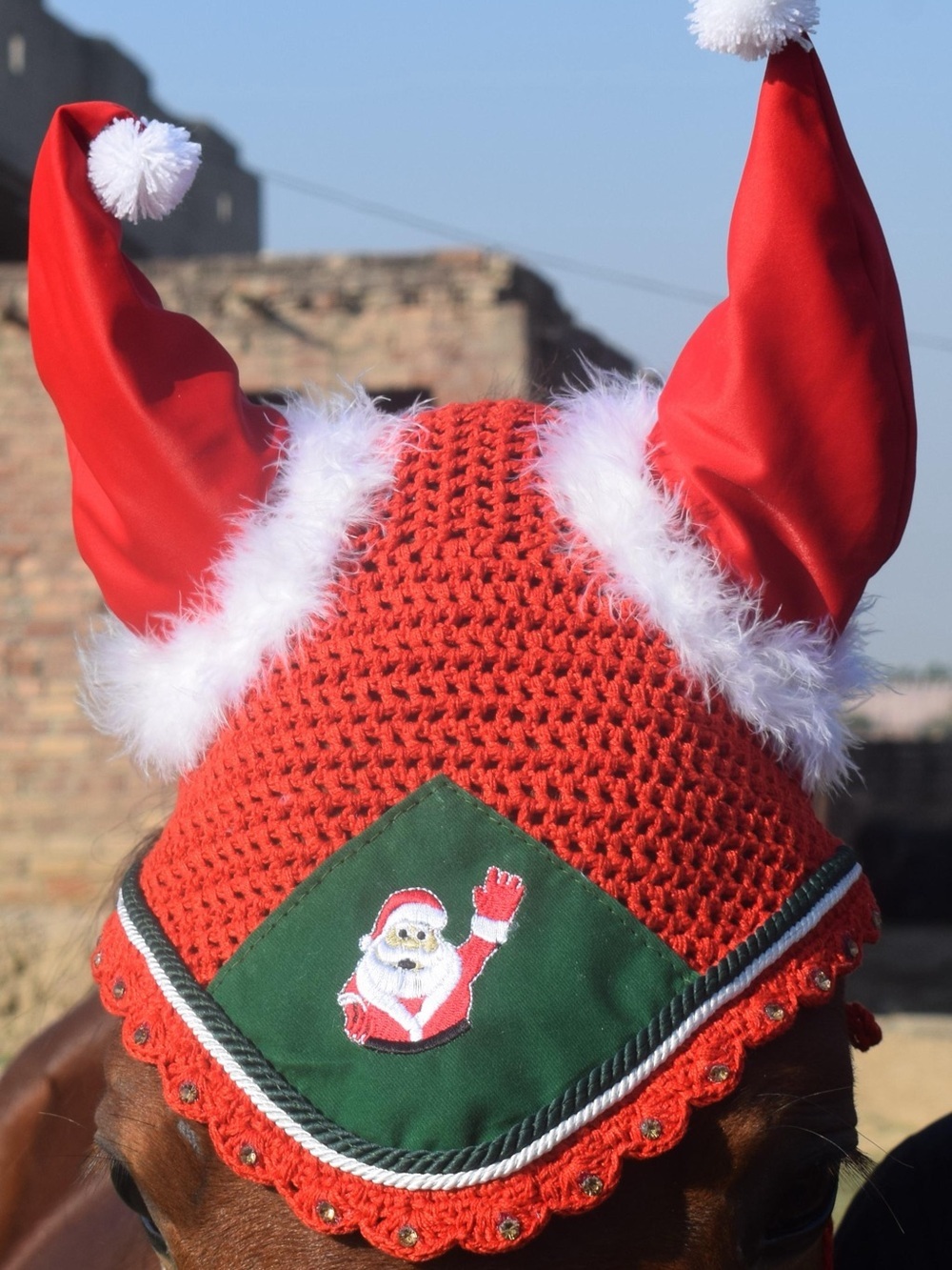 Santa Claus Horse Ear Bonnet/Net/Hat/Hood/Mask Fly Veil Full Christmas Gift